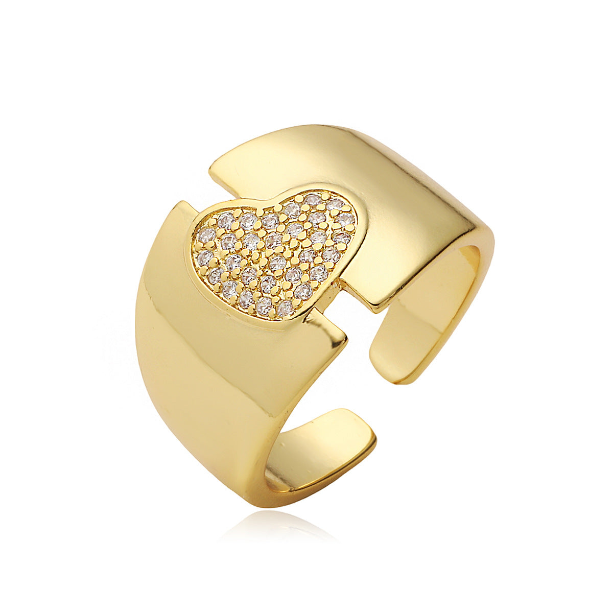 Minimalist Heart-Shaped Copper Ring with Micro-Pave Zirconia for Women