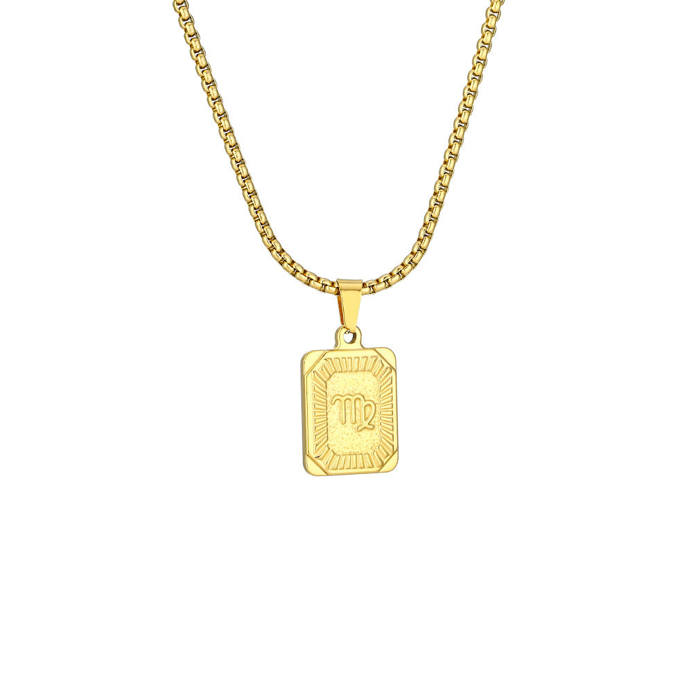 Collana con Pendente Zodiacale Geometrico Minimalista in Acciaio Inossidabile con Finitura Placcata per Uomo e Donna