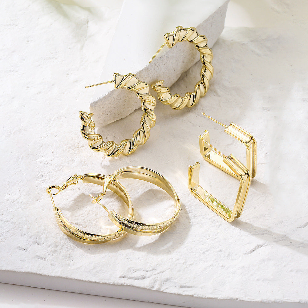 Minimalist Gold Plated Brass Geometric Round Earrings with 925 Sterling Silver Posts for Women