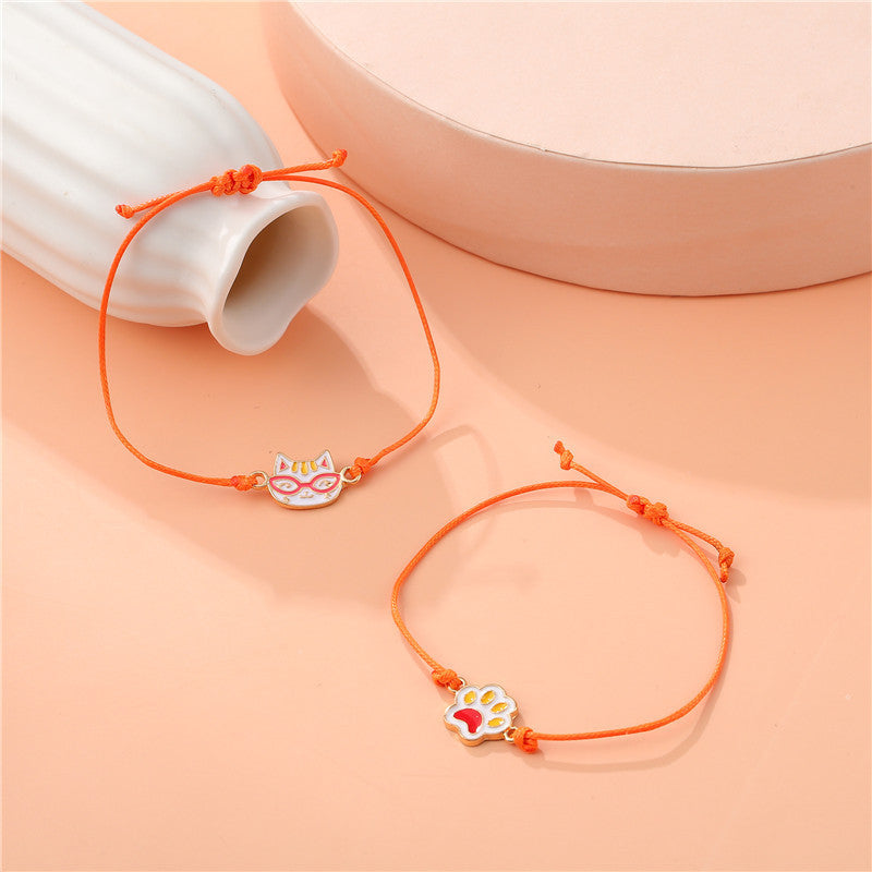 Cartoon Cat Paw Charm Bracelet for Kids with Enamel Finish in Alloy, Sweet Style Animal-Shaped Wristband