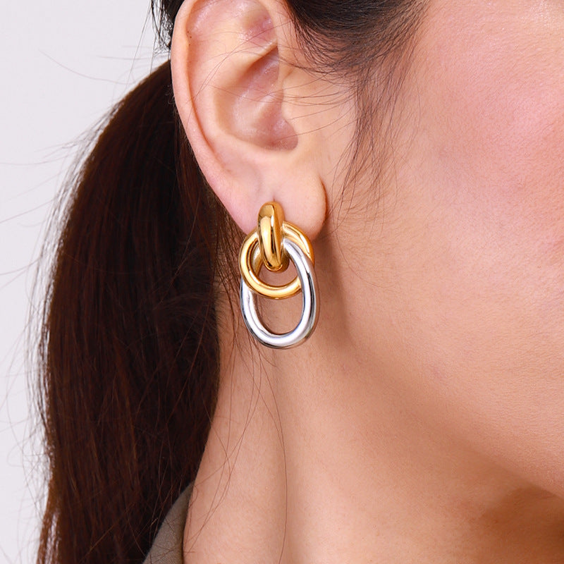 Aretes de acero inoxidable geométricos con acabado enchapado para mujer, pendientes de tuerca minimalistas de moda