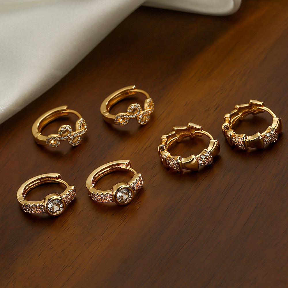 Minimalist Geometric Copper Hoop Earrings with Real Gold Plating and Micro-Pavé Zirconia for Women