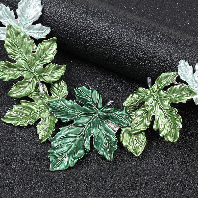 Exaggerated Vintage Maple Leaf Enamel Alloy Necklace and Earrings Set with Leaf Motif for Women