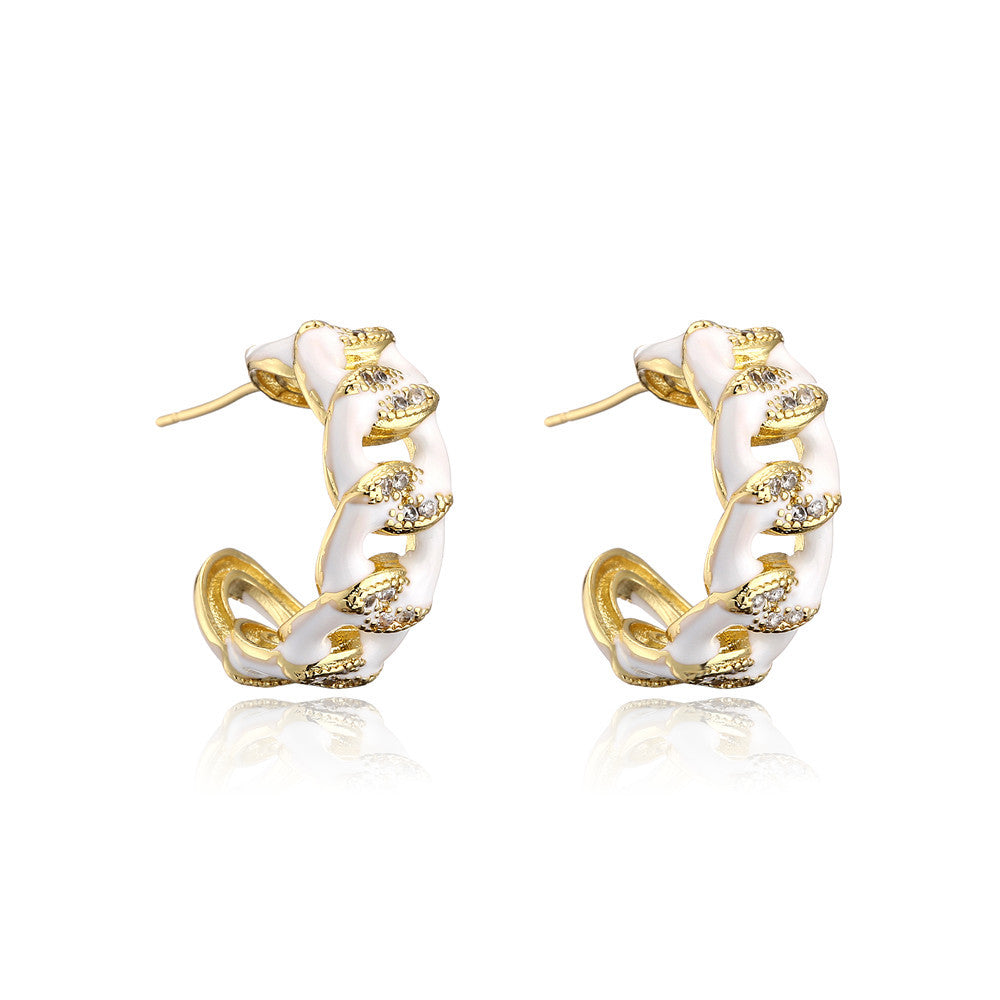 Colorful Drip Oil Gold Plated Brass Geometric Earrings with Cubic Zirconia