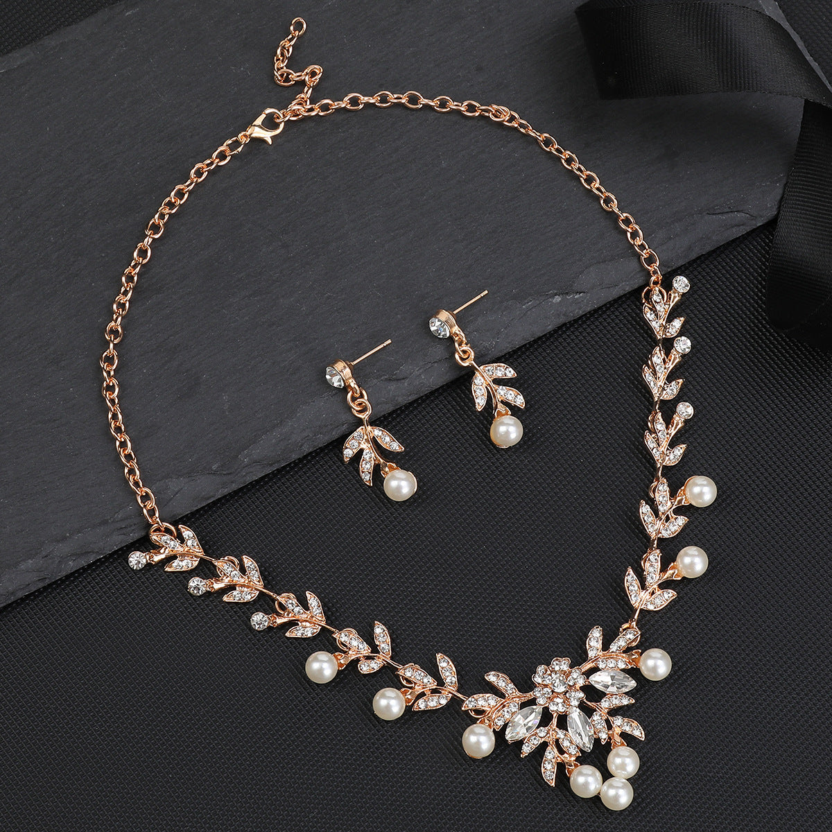 Chanel-Inspired Floral and Botanical Alloy Necklace Set with Pendant, Earrings, and Delicate Chain for Women Wedding and Formal Occasions