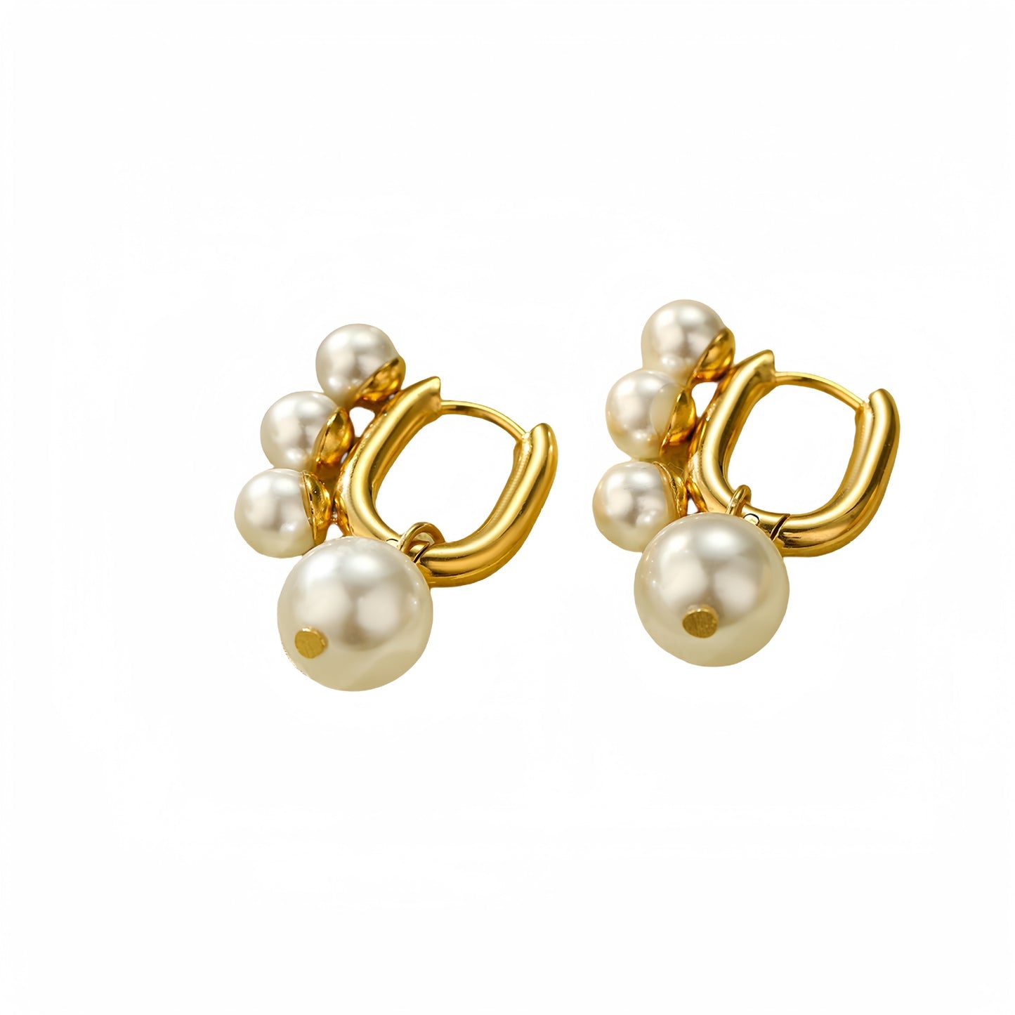 Pendientes Minimalistas de Perlas en Forma de U para Mujer de Acero Titanio con Acabado Chapado
