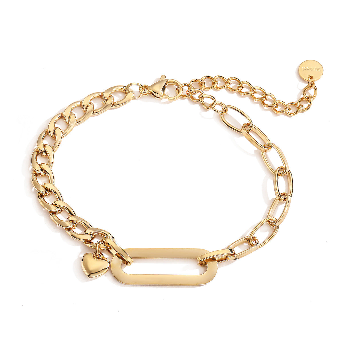 Bracciale da donna in acciaio inossidabile placcato oro 18 carati con micro-pavé geometrico e minimalista alla moda