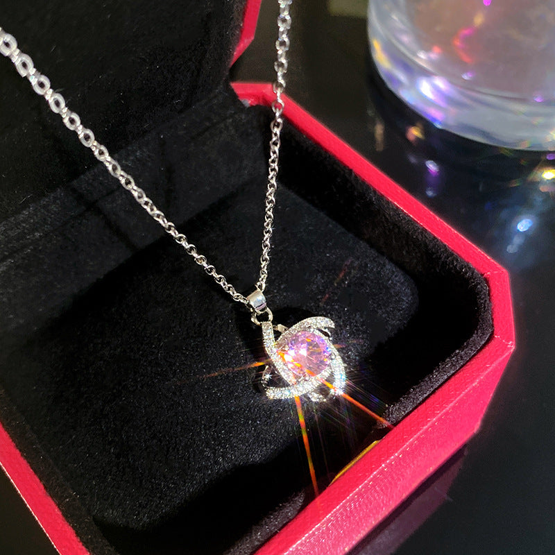 Sporty Sweet Micro-Set Cubic Zirconia Fruit Square Pendant Titanium Steel Cable Chain Necklace