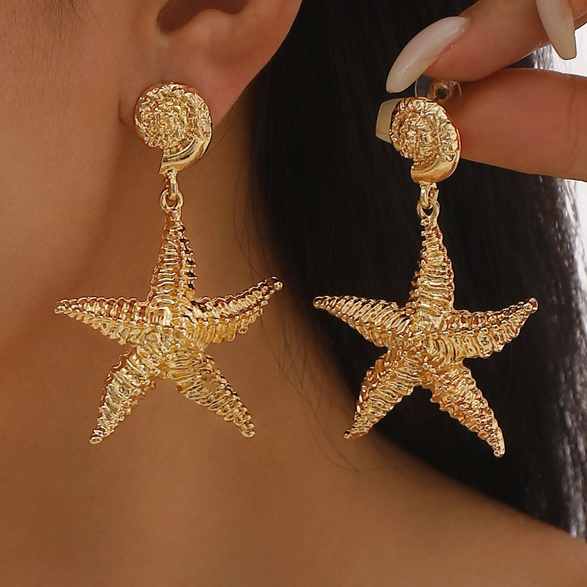 Orecchini alla moda in lega a forma di stella placcati per donna, design a stella marina ispirato all'oceano per vacanze estive e viaggi