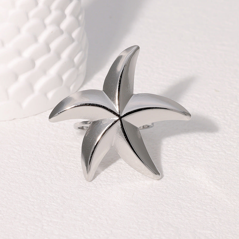 Geometric Floral Butterfly Heart Star Stainless Steel Adjustable Open Ring for Women with Plating Finish