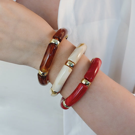 Vintage Polished Acrylic Bracelet with Marble Texture
