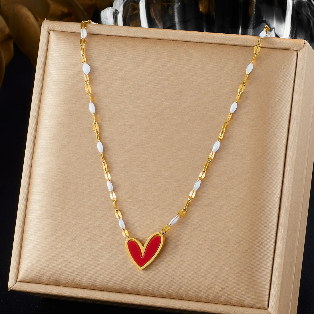 Minimalist Gold Plated Drip Oil Heart Pendant Stainless Steel Necklace for Women