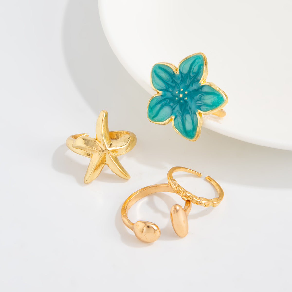 Bohemian Casual Drip Oil Floral Star Zinc Alloy Toe Ring Set for Women