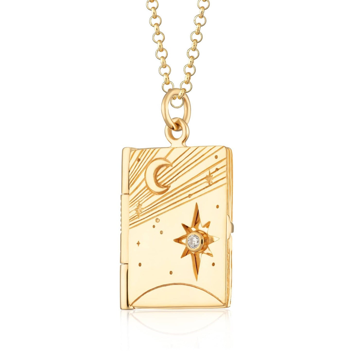 Natural Minimalist Heart and Floral Album Pendant Necklace with 18K Gold Plated Copper, Square Snap-Open Locket on Twisted Chain