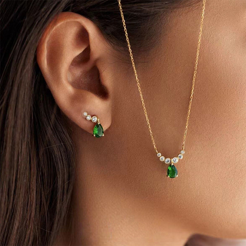 Geometric Brass Inlaid Cubic Zirconia Necklace with Cable Chain for Women