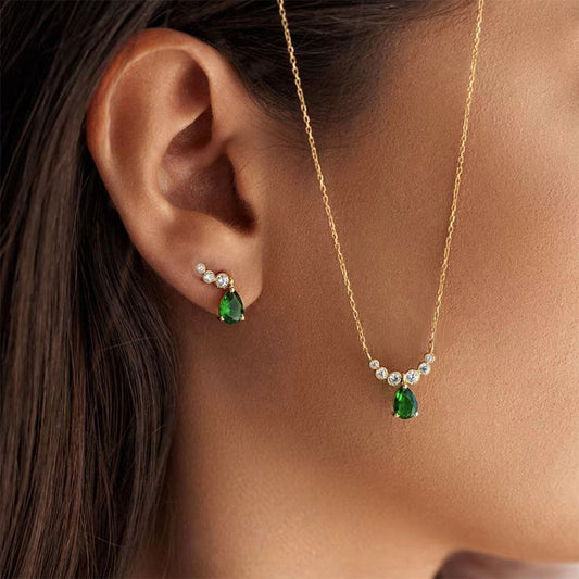 Geometric Brass Inlaid Cubic Zirconia Necklace with Cable Chain for Women