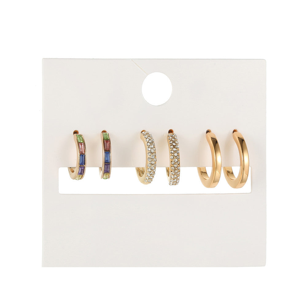 Minimalist Geometric Alloy Earrings with Micro-Inlaid Cubic Zirconia and Plated Finish