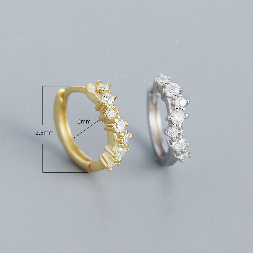 Orecchini a cerchio da donna in argento sterling S925, design minimalista a onda con strass incastonati