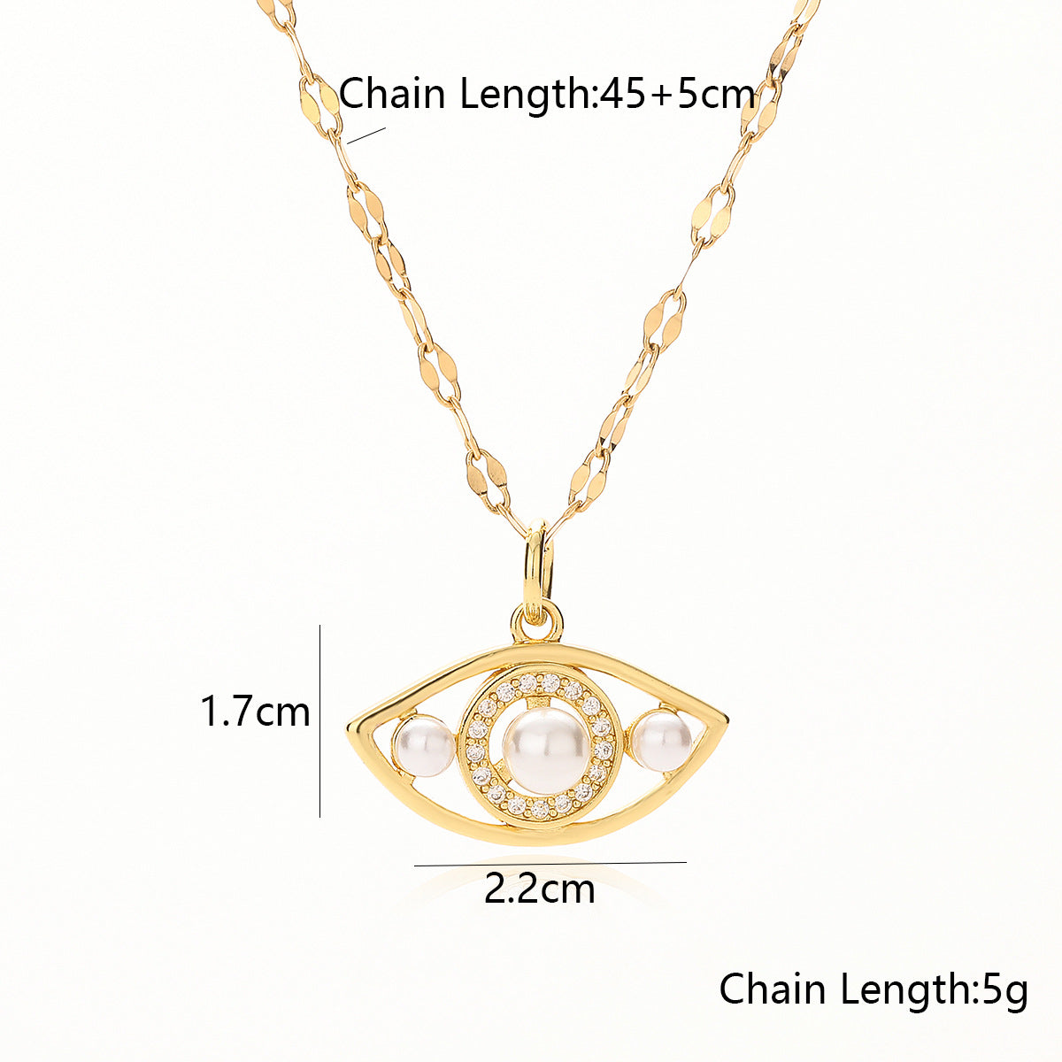 Collana con ciondolo minimalista a occhio di Allah geometrico da donna con base in rame placcata in oro vero e intarsio in zirconi