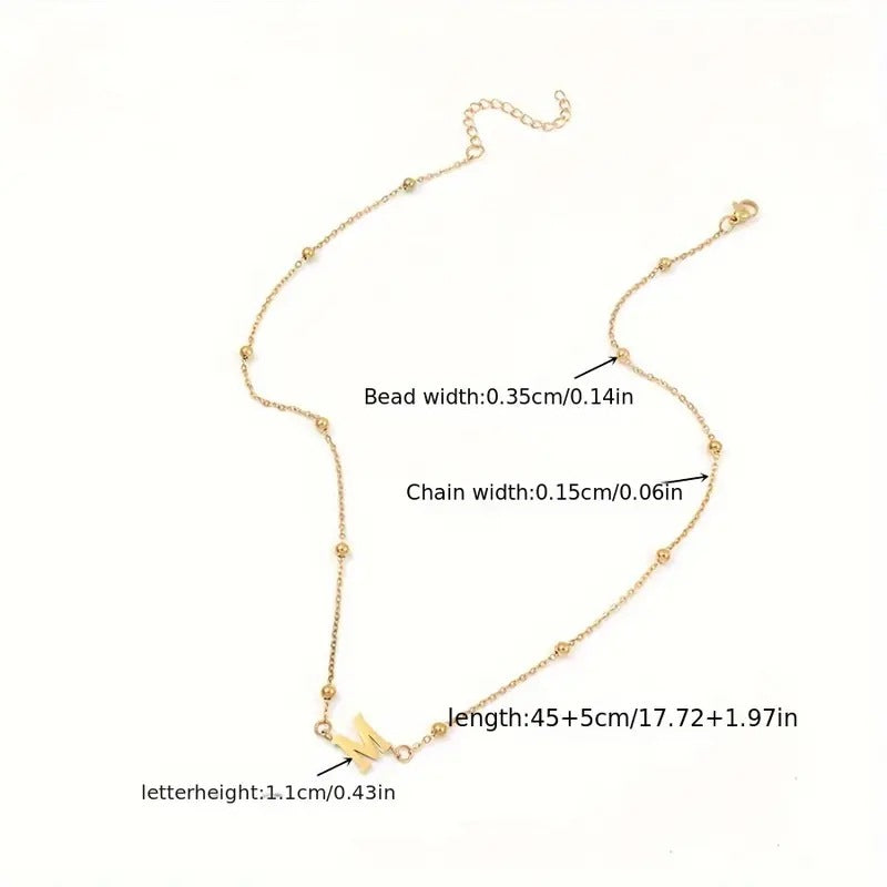 Collana con Lettera in Acciaio Inossidabile Placcato Oro Minimalista con Catena a Sfera