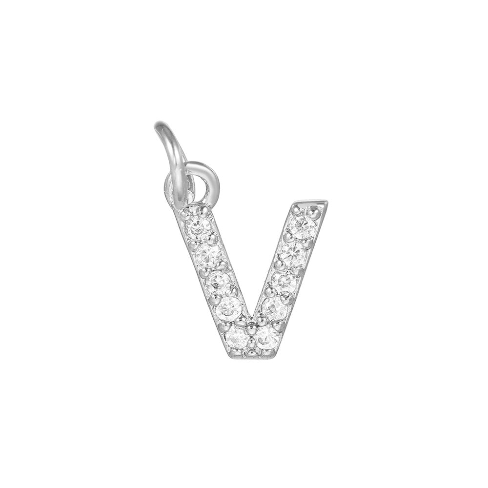 14K Gold Plated Brass Letter Pendant with Cubic Zirconia Charm Bar