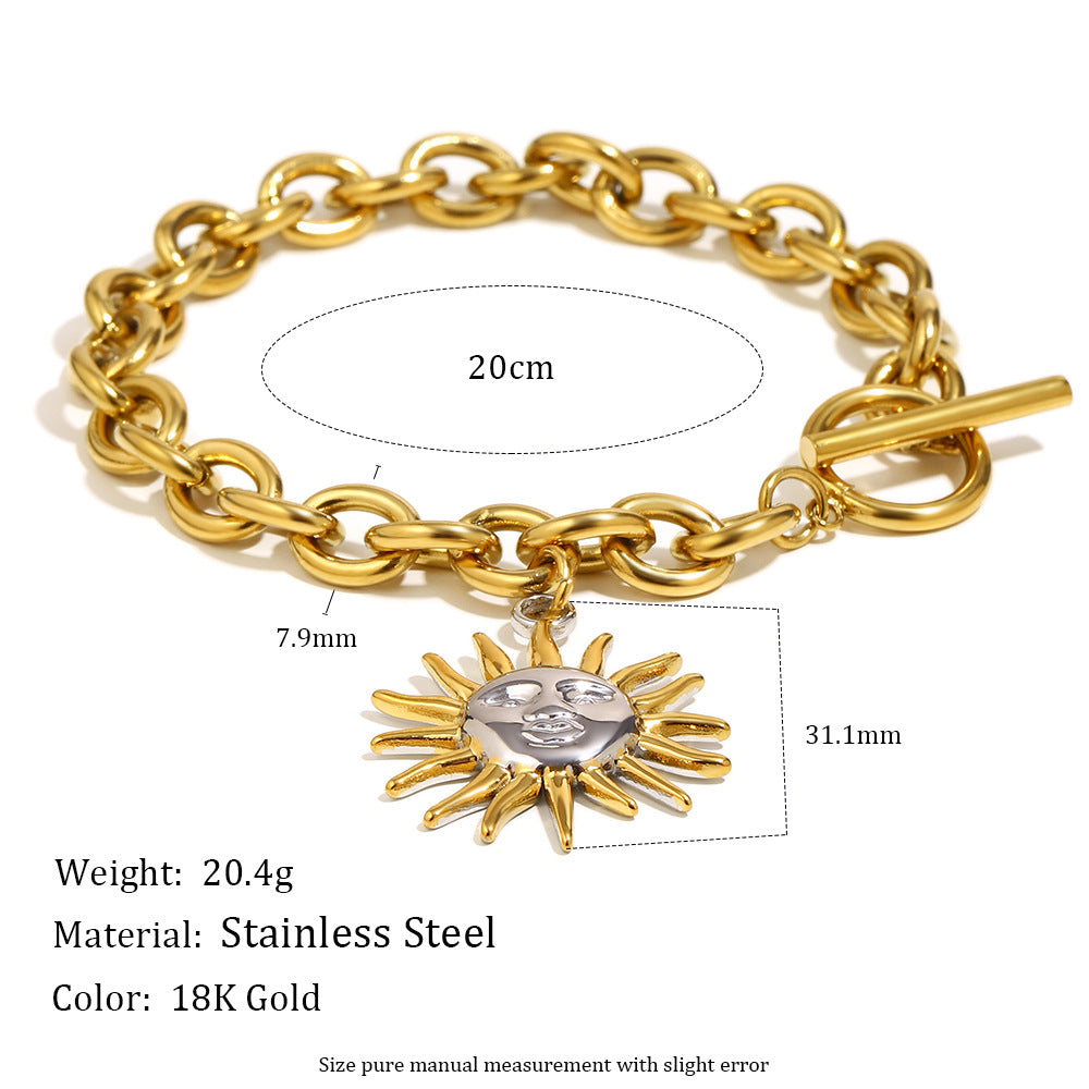 Conjunto de joyas con colgante de sol geométrico de moda, chapado en oro de 18 quilates, de acero inoxidable, con cadena tipo O, collar, pulsera y pendientes para mujer
