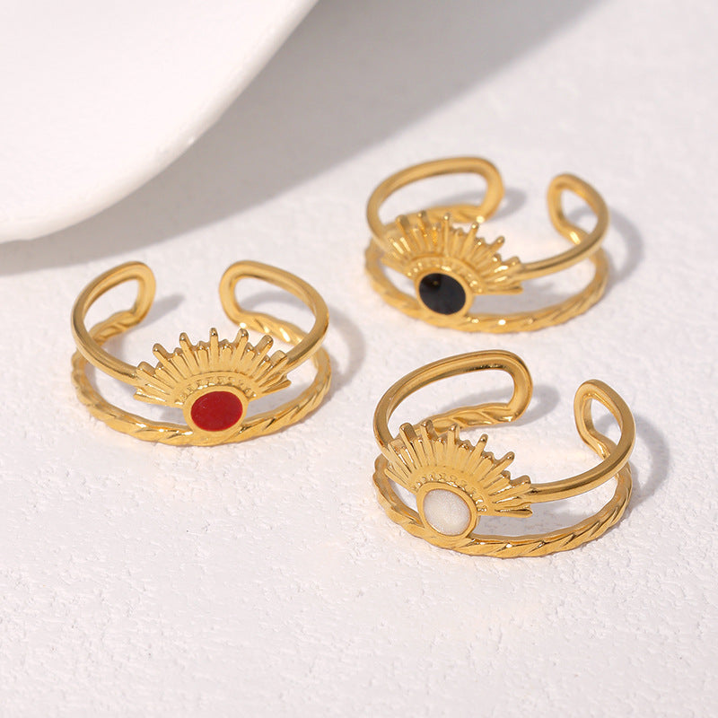 Anello geometrico a ventaglio minimalista vintage in acciaio inossidabile placcato oro 18 carati, aperto regolabile, gioielli da donna