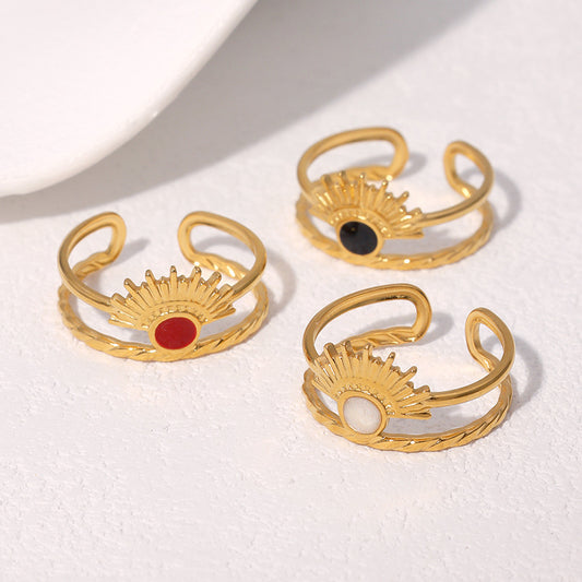 Anello geometrico a ventaglio minimalista vintage in acciaio inossidabile placcato oro 18 carati, aperto regolabile, gioielli da donna