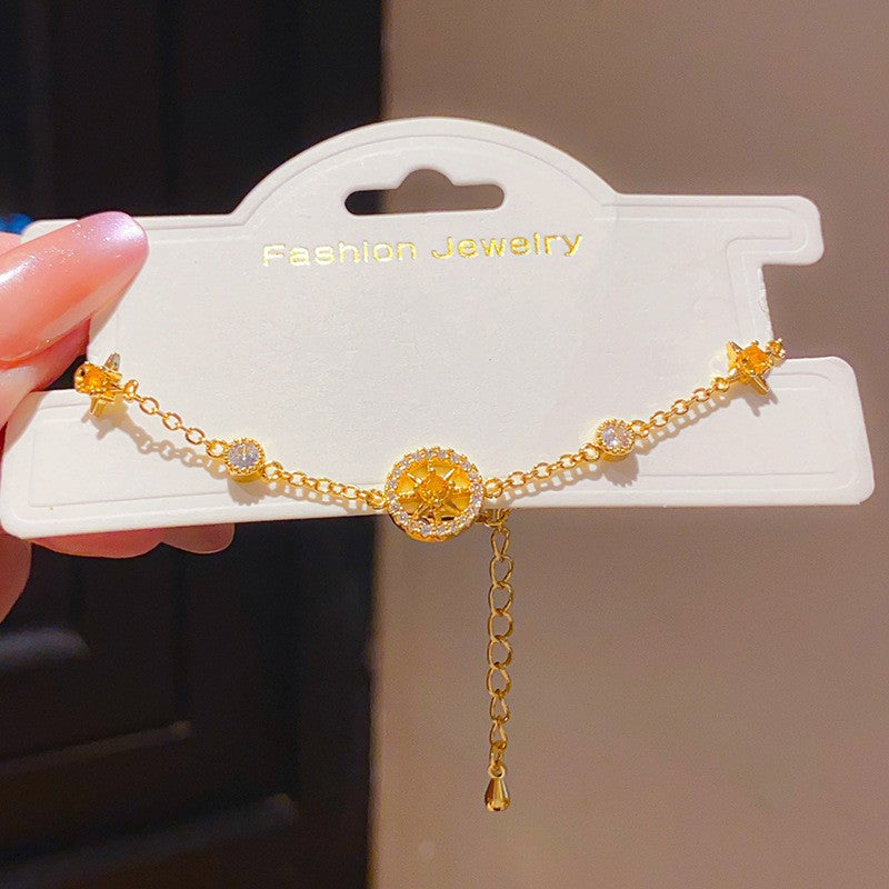 Luxury Elegant 18K Gold Plated Brass Floral Inlaid Cubic Zirconia Bracelet for Women