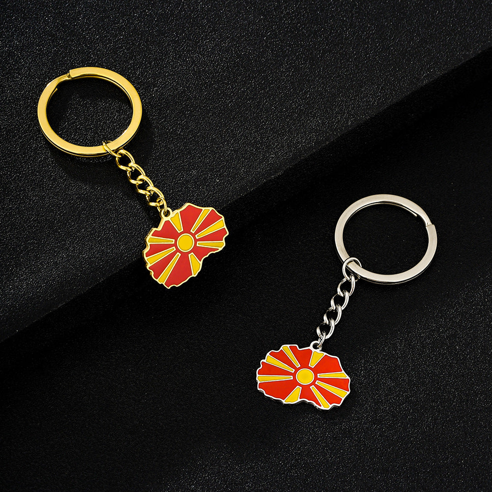 Portachiavi vintage macedone con ciondolo per uomo e donna, accessorio di moda in acciaio inossidabile