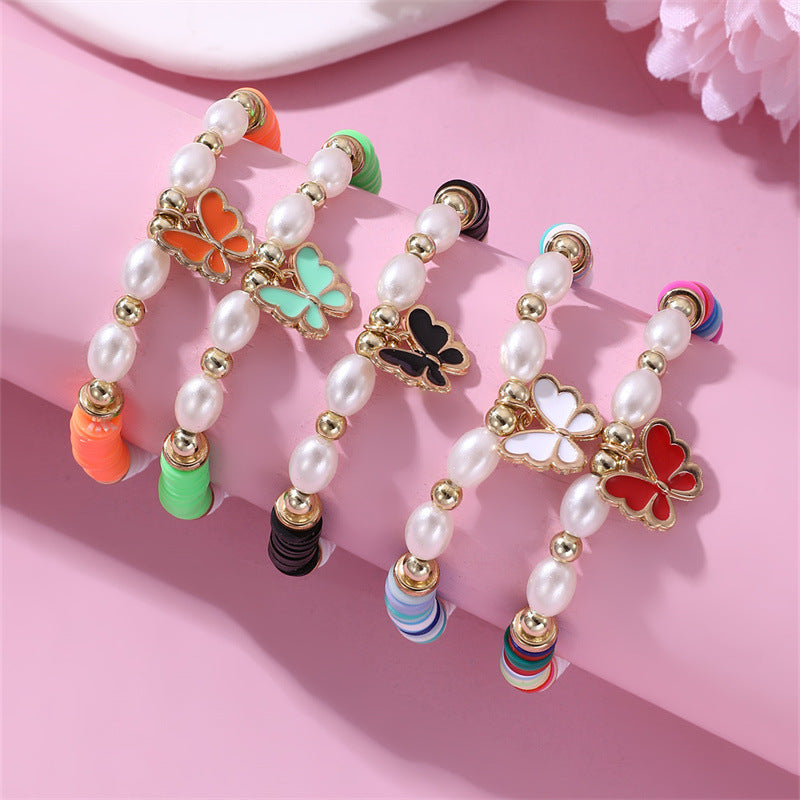 Set di braccialetti bohémien per bambini in argilla polimerica con ciondoli smaltati a forma di farfalla e stella, per bambine dai 6 ai 10 anni