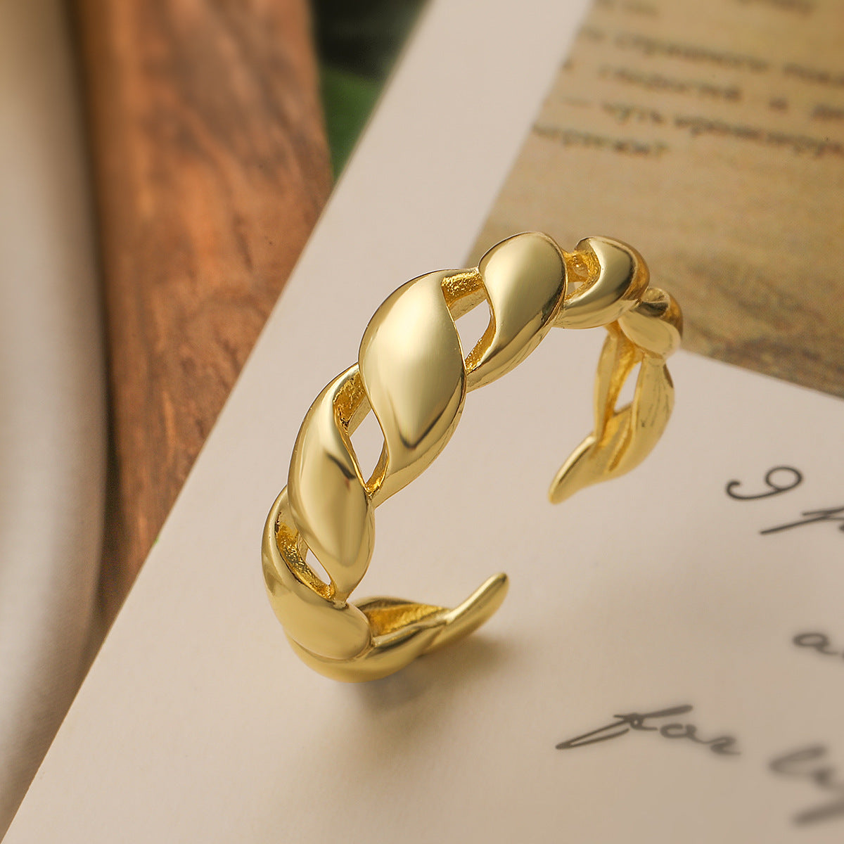 Minimalist 18K Gold Plated Geometric Brass Ring for Women