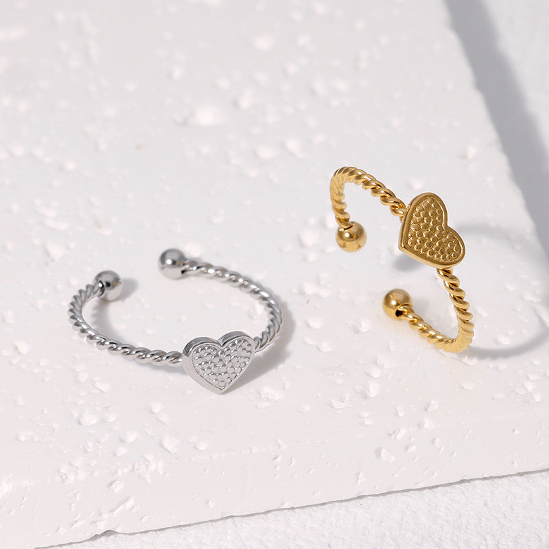 Anello da donna minimalista a forma di cuore, aperto, in acciaio inossidabile placcato oro