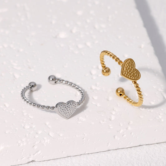 Anello da donna minimalista a forma di cuore, aperto, in acciaio inossidabile placcato oro