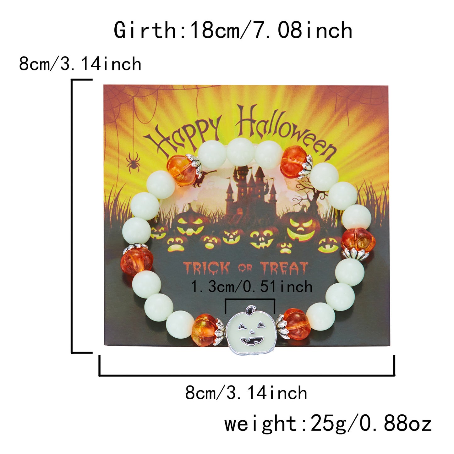 Braccialetto in lega Dark Gothic a tema fantasma con zucca dei cartoni animati, che si illumina al buio, per Halloween, come regalo
