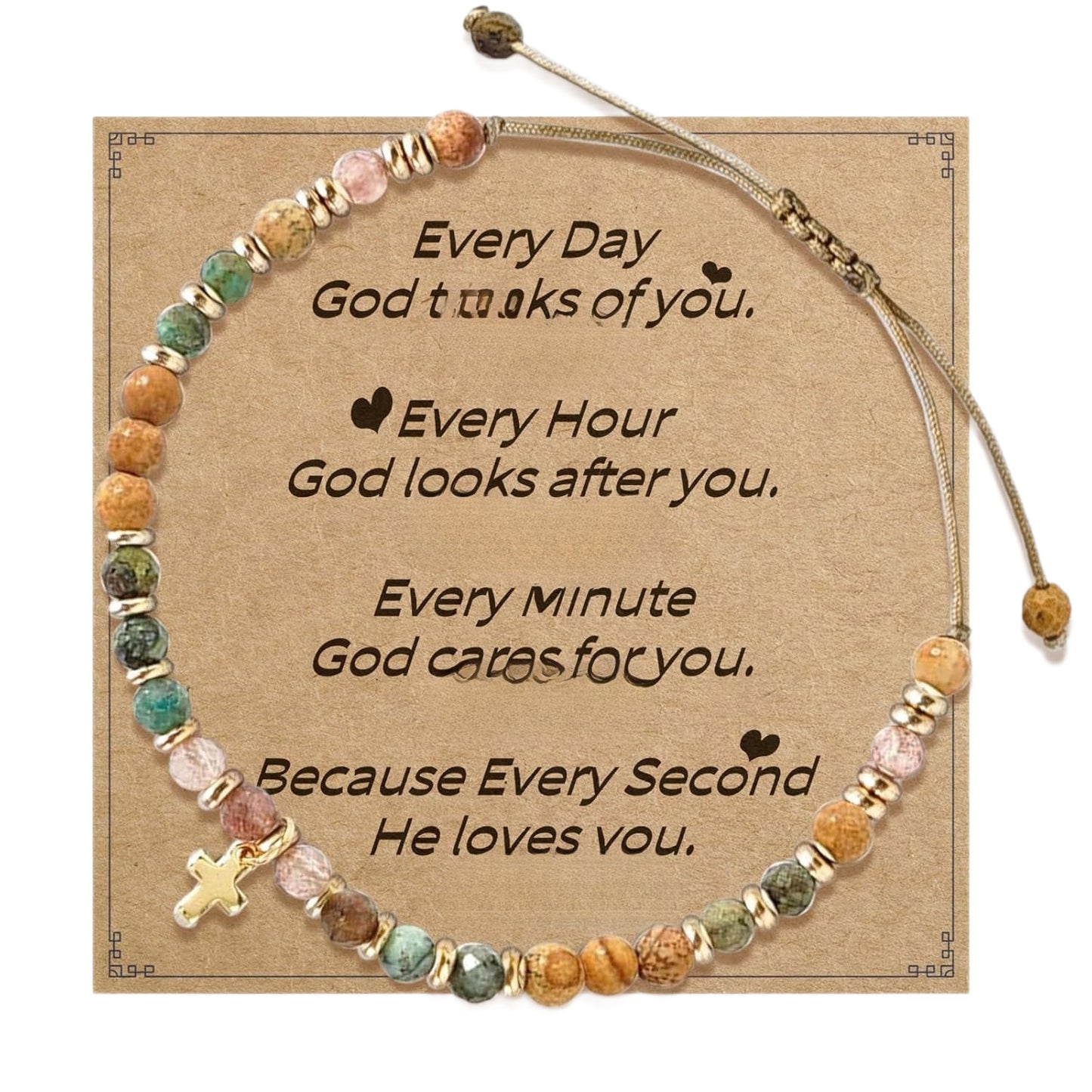 Minimalist Natural Stone Beaded Cross Bracelet for Women