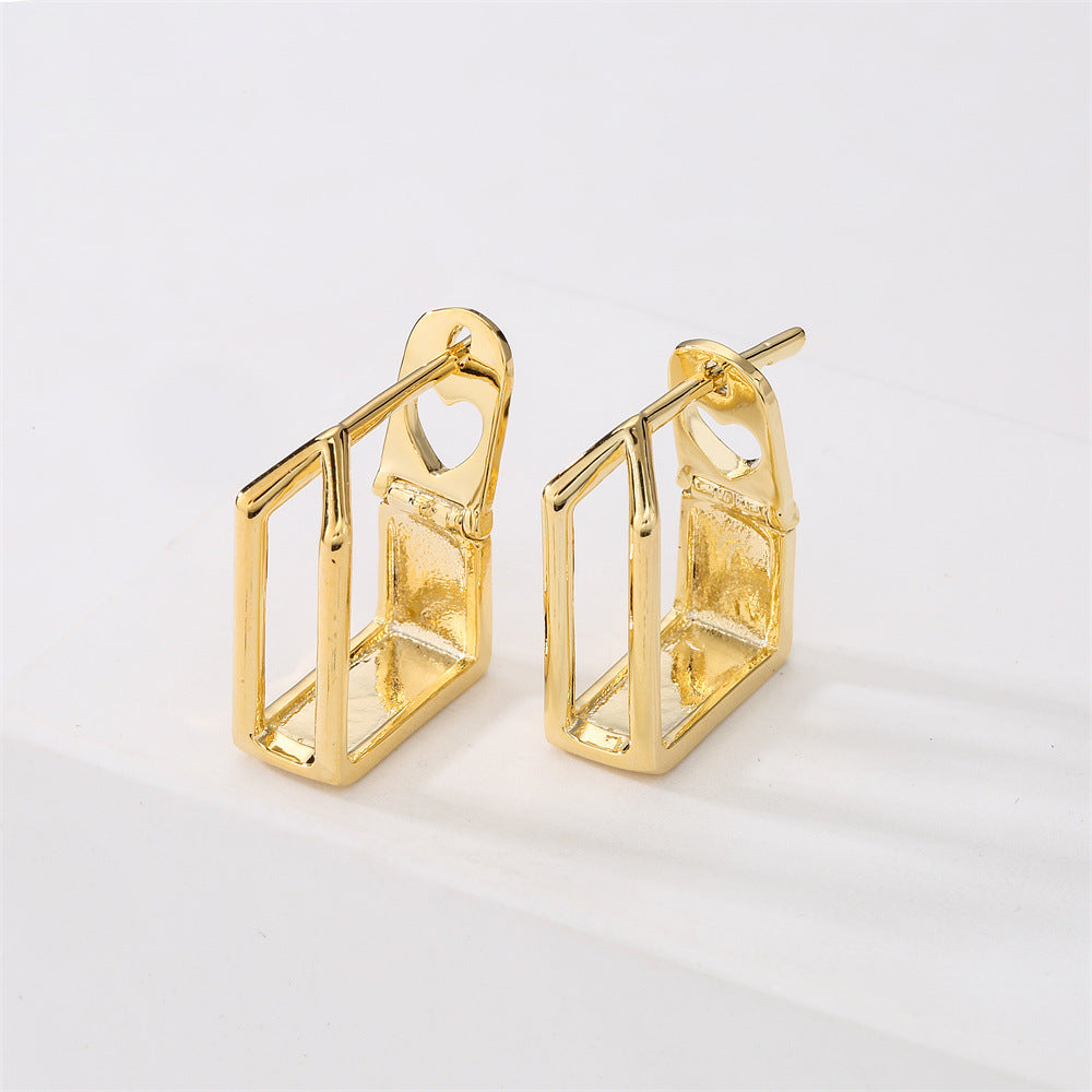 Orecchini da donna geometrici minimalisti in rame con placcatura in oro 14K e perni in argento sterling 925