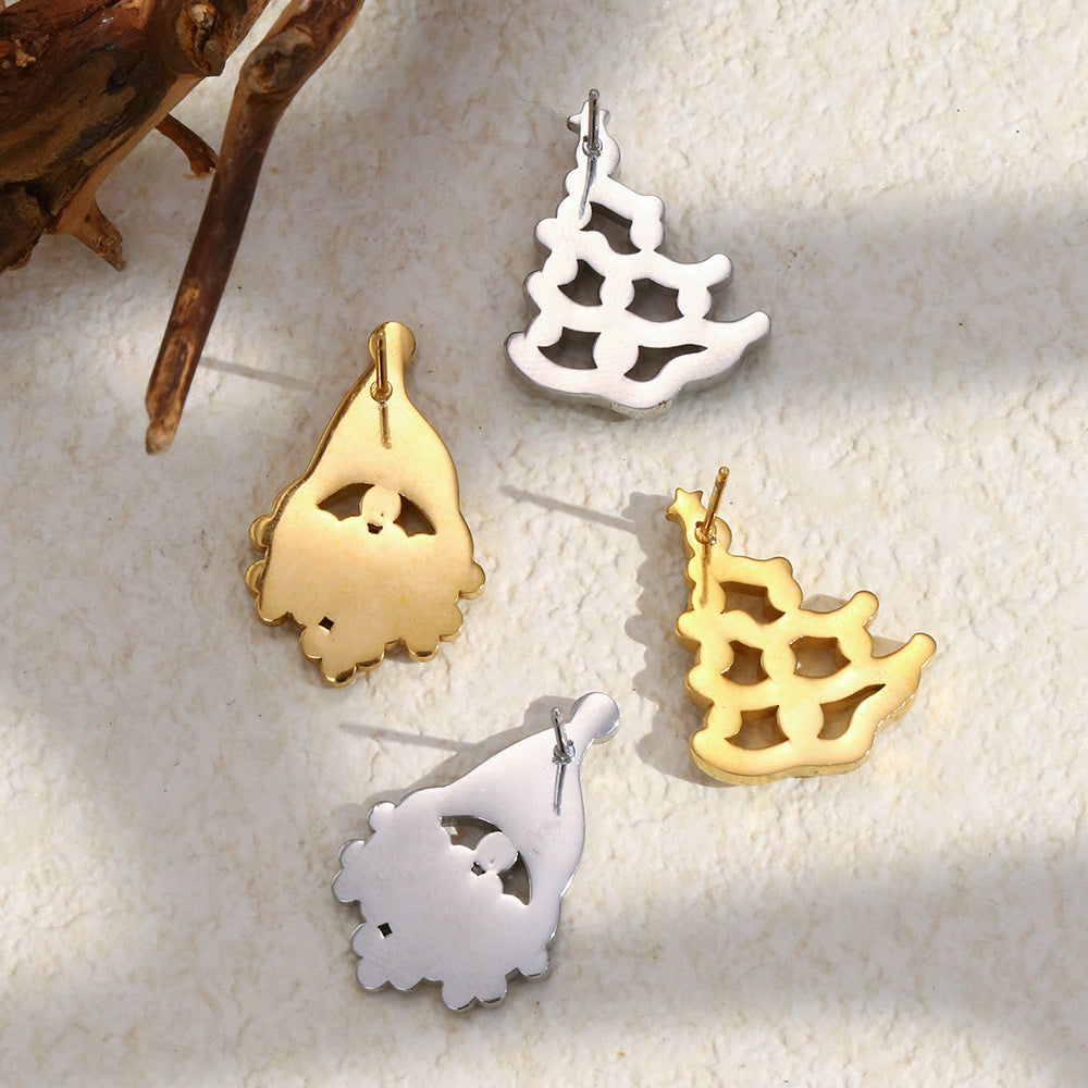 Orecchini da donna minimalisti geometrici a tema natalizio in acciaio inossidabile con placcatura in oro 18 carati e dettagli in strass colorati
