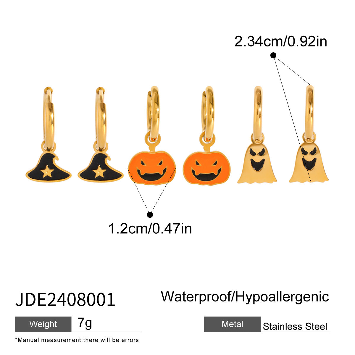 Geometric Stainless Steel Plated Pumpkin Skull Hoop Earrings for Women