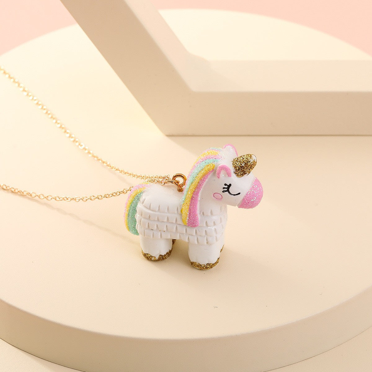 Cartoon Unicorn Resin Pendant Necklace for Kids with 3D Hand-Painted Design and O-Chain