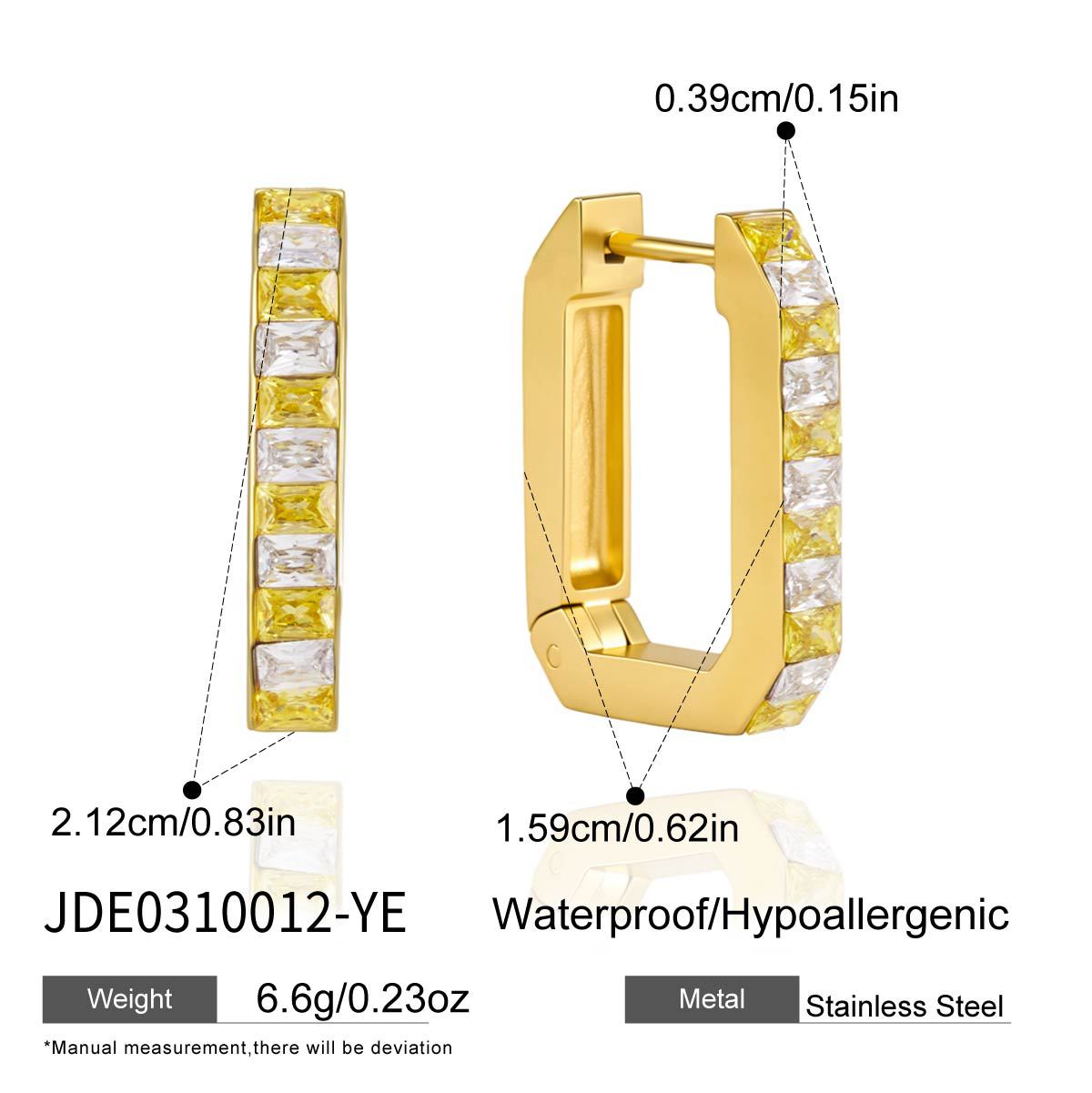 Minimalist Geometric Square Stainless Steel Plated Cubic Zirconia Hoop Earrings for Women