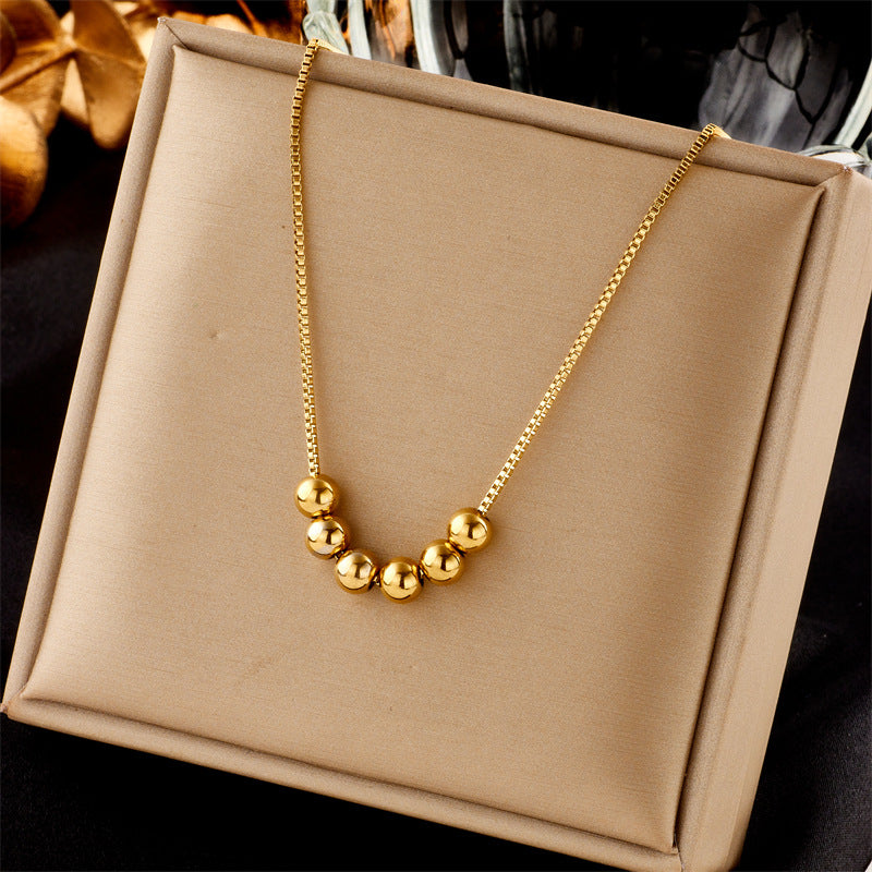 Minimalist Geometric Gold-Plated Titanium Steel Necklace with Round Beads Chain for Women