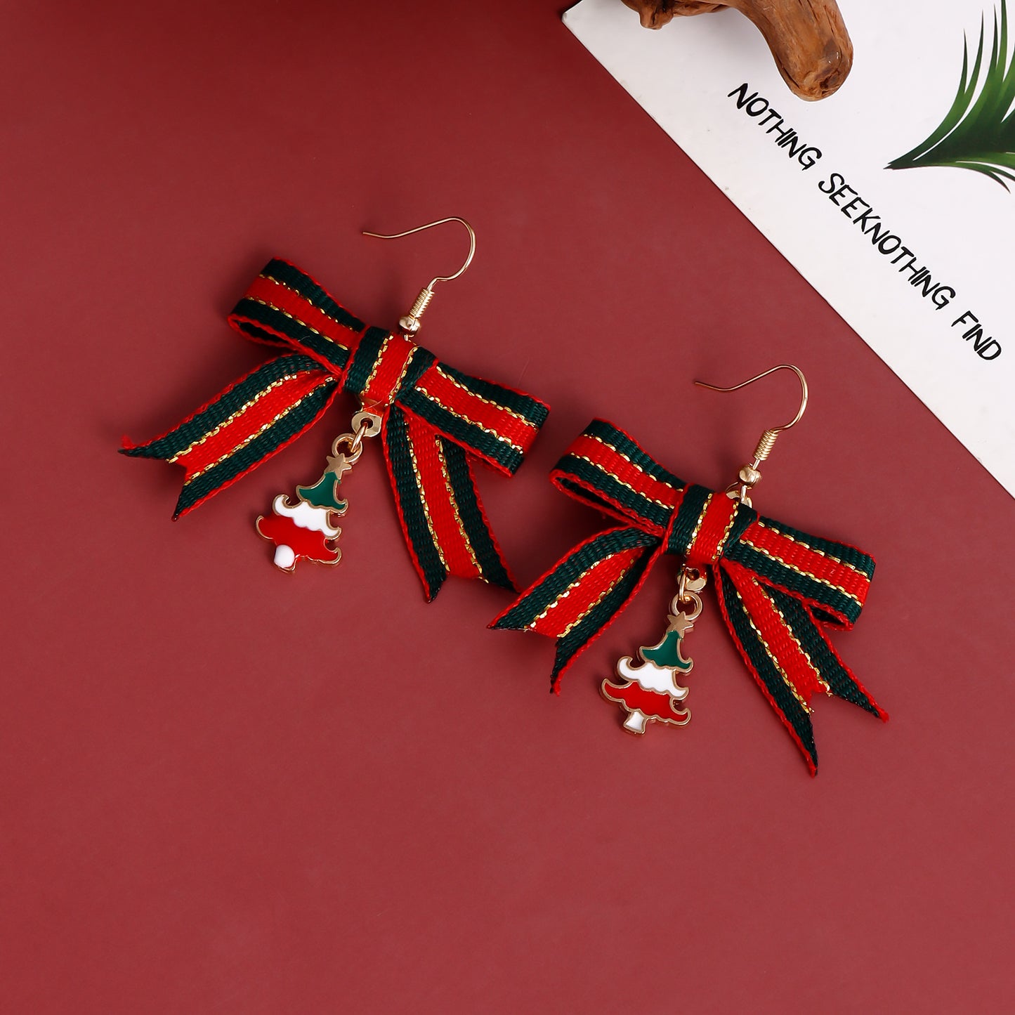 Geometric Christmas Earrings with Metallic Plated Finish for Holiday Festive Wear
