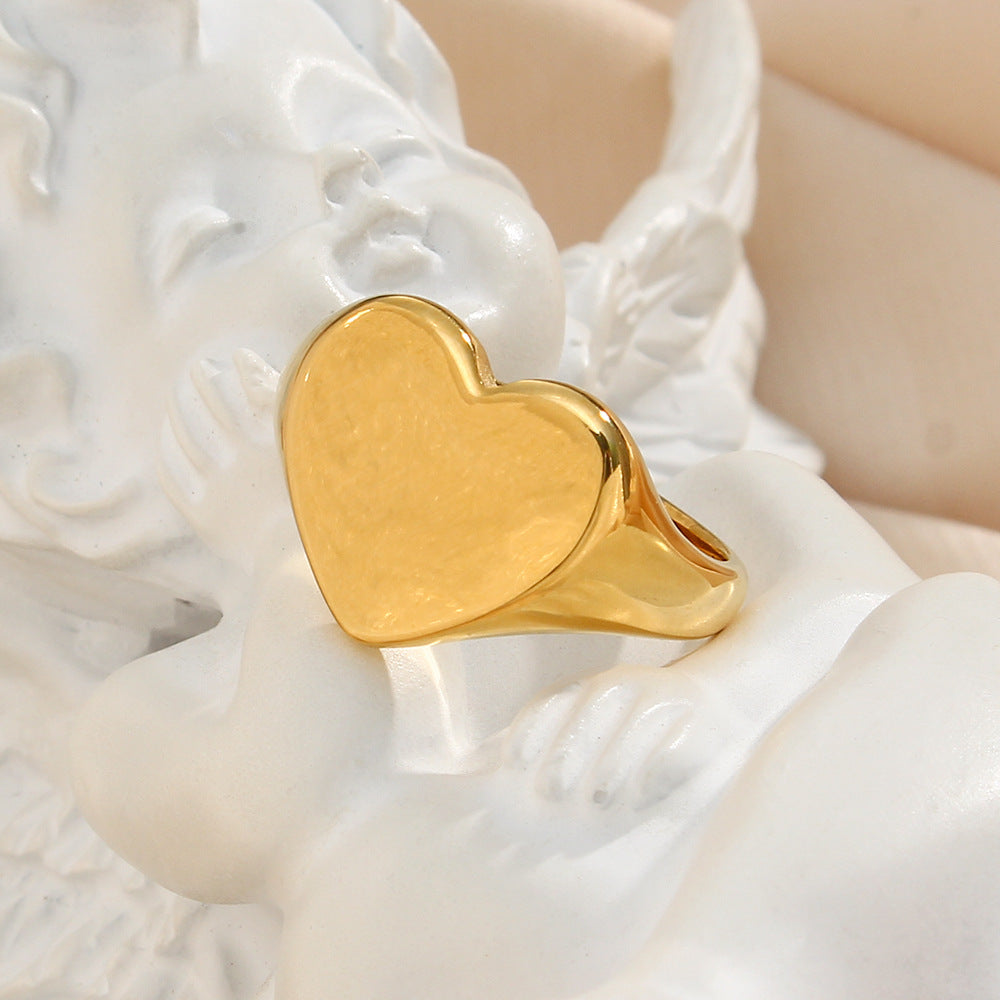 Elegant Minimalist 18K Gold Plated Stainless Steel Heart Geometric Ring for Women