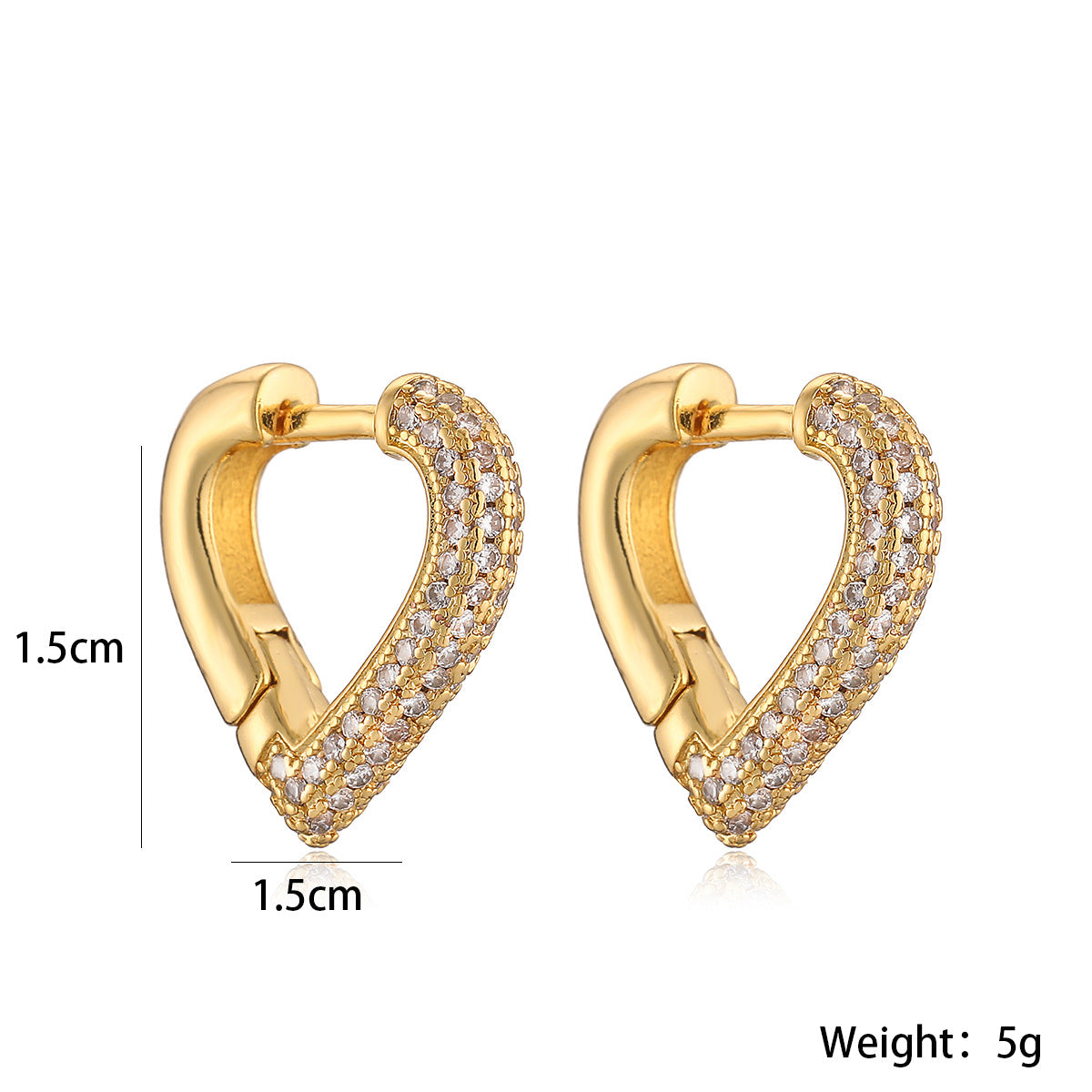 Orecchini Minimalisti a Cuore in Rame con Placcatura in Oro Vero e Zirconi Micro-Incastonati da Donna