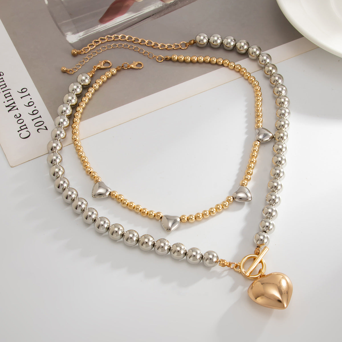 Minimalist Heart and Round Bead Alloy Plated Necklace for Women