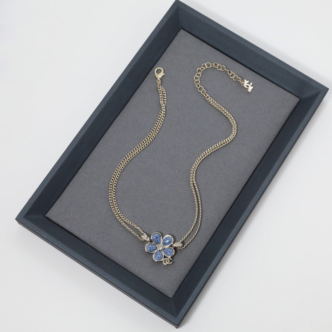 Elegant Luxury Gold Plated Brass Letter Floral Necklace for Women