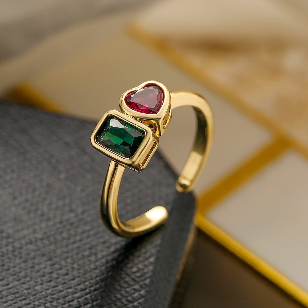 Minimalist Geometric Heart Micro-Inlaid Cubic Zirconia Brass Ring for Women