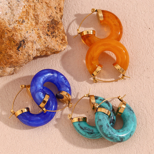 Pendientes de aro con forma de C de acrílico chapados en oro de 18 quilates de acero inoxidable con diseño geométrico vintage de moda para mujer