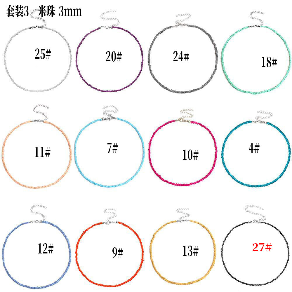 Bohemian Geometric Round Seed Beads Necklace Solid Color Short Choker for Women